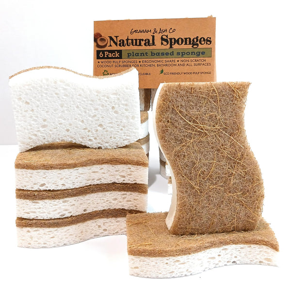 Natural Biodegradable Kitchen Sponges (6-Pack)