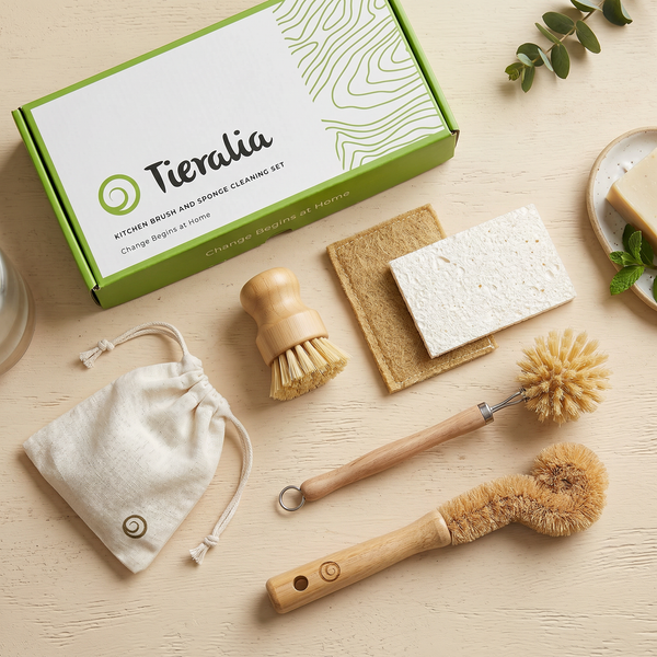 EcoNest Bamboo Dish Brush & Sponge 5-Piece Cleaning Set